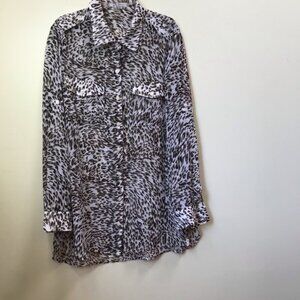 DKNY NEW Sheer Animal Print Blouse Lightweight Buttons Shirt Tunic Long Pocket M